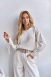 SEMPRE OVERSIZOWY SWETER Z TROKAMI KEYLA JASNY BEŻ - 2