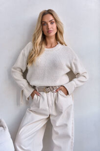 SEMPRE OVERSIZOWY SWETER Z TROKAMI KEYLA JASNY BEŻ