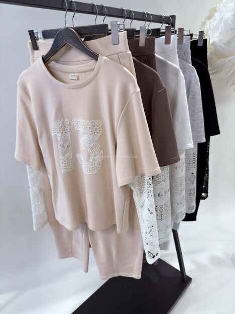 BY O LA LA...! KOMPLET Z KORONKĄ BLUZKA + SPODNIE '13' OFF WHITE