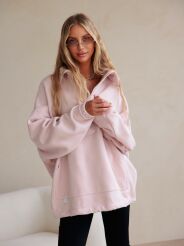 BY O LA LA! BLUZA Z WYSOKĄ STÓJKĄ PUDROWY RÓŻ
