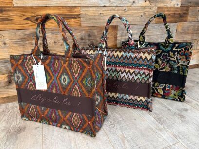 BY O LA LA ! TOREBKA KOSZYK ŻAKARDOWA ROMBY ESPRESSO/MULTICOLOR