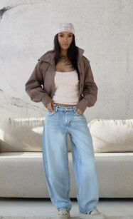 BY O LA LA! KRÓTKA KURTKA Z PAGONAMI KAKAO