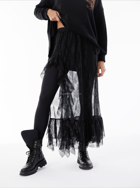 BY O LA LA! PRZEŚWITUJĄCA SPÓDNICA MAXI Z KORONKI CZARNA