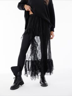 BY O LA LA! PRZEŚWITUJĄCA SPÓDNICA MAXI Z KORONKI CZARNA