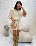 LA MILLA LNIANY AŻUROWY KOMPLET KOSZULA + SZORTY IRIS BEŻ - 6