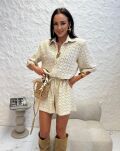 LA MILLA LNIANY AŻUROWY KOMPLET KOSZULA + SZORTY IRIS BEŻ - 2