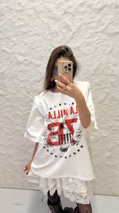 LA MILLA BLUZKA T-SHIRT OVERSIZE Z PODUSZKAMI ORZEŁ BIAŁY