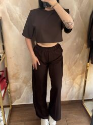 LA MILLA WISKOZOWE SPODNIE WIDE LEG Z PLISAMI CZEKOLADA