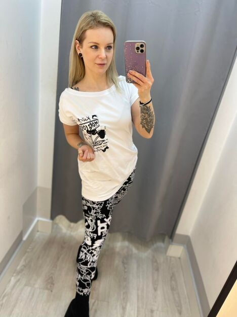 BY O LA LA...! BLUZKA T-SHIRT PRINT BIAŁA
