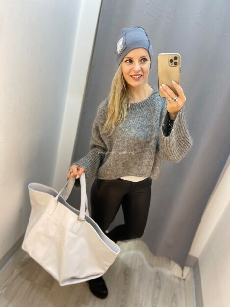 BY O LA LA.. ! SWETER MOHER SZEROKI RĘKAW SZARY