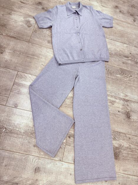 BY O LA LA...! KOMPLET DZIANINOWY BLUZKA + SPODNIE SZARY