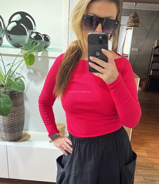 BY O LA LA...! PRĄŻKOWANA BLUZKA BASIC ŁÓDKA MAGENTA