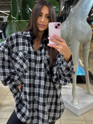 EMO OVERSIZOWA FLANELOWA KOSZULA W KRATĘ CZERŃ/BIEL/SZAROŚĆ