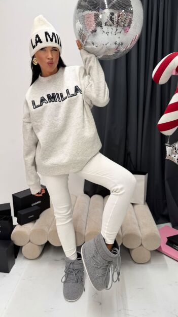 LA MILLA DRESOWA BLUZA Z DUŻYM LOGO W KRATĘ SZARA