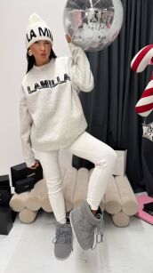 LA MILLA DRESOWA BLUZA Z DUŻYM LOGO W KRATĘ SZARA