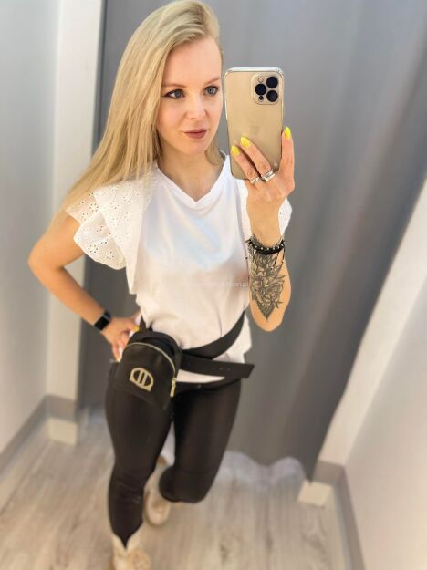 BY O LA LA...!  BLUZKA T-SHIRT Z HAFTEM ANGIELSKIM BIAŁA