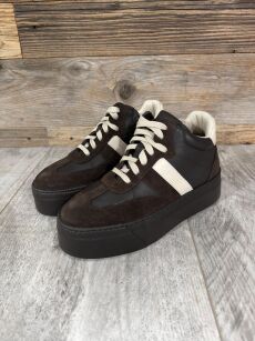 BY O LA LA...! SNEAKERSY SZNUROWANE GRUBA PODESZWA ESPRESSO/BEŻ