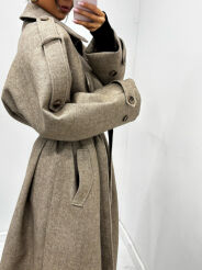 EMO DŁUGI PŁASZCZ Z PASKIEM BEŻ