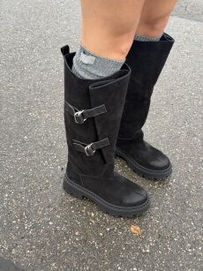 FEMORE KOZAKI ZAMSZOWE BIKER - VELVET BLACK (CZARNE)