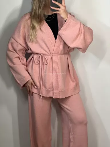 SEMPRE KOMPLET DZIANINOWY KIMONO + SPODNIE ZGASZONY RÓŻ