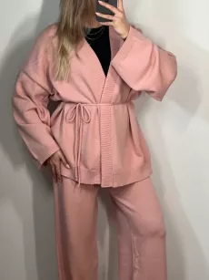 SEMPRE KOMPLET DZIANINOWY KIMONO + SPODNIE ZGASZONY RÓŻ