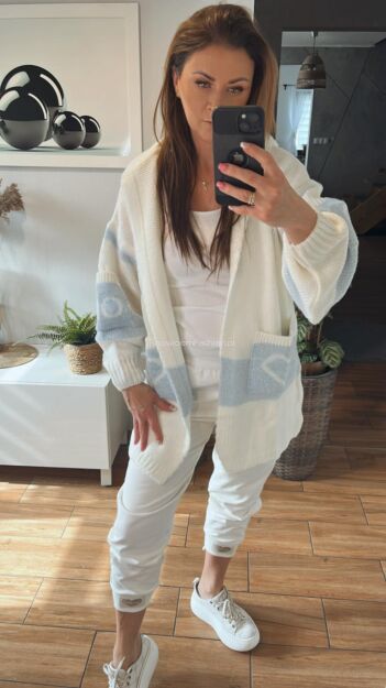 BY O LA LA...! SWETER KARDIGAN OLL ŚMIETANA/BŁĘKIT