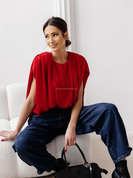 BY O LA LA! MARSZCZONA BLUZKA SATYNOWA CZERWONA
