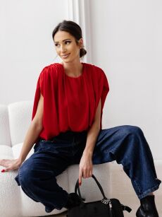 BY O LA LA! MARSZCZONA BLUZKA SATYNOWA CZERWONA