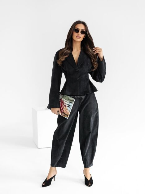 BY O LA LA! SZTRUKSOWE SPODNIE BALLOON CZARNE