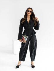 BY O LA LA! SZTRUKSOWE SPODNIE BALLOON CZARNE