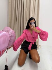 LA MILLA WIĄZANA BLUZKA KOSZULA W SERDUSZKA RÓŻ