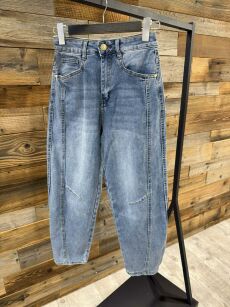 BY O LA LA! SPODNIE JEANSY BALLOON PRZESZYCIA MOTYL NIEBIESKIE