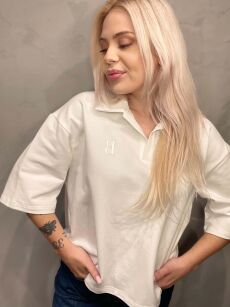 BY O LA LA! BLUZKA T-SHIRT POLO "B" PERŁA