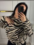 LA MILLA DŁUGA OVERSIZOWA BLUZA ZEBRA BEŻ/CZERŃ - 3