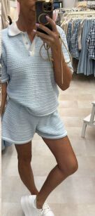 SEMPRE KOMPLET DZIANINOWY TOP POLO + SZORTY BŁĘKIT/BIEL