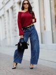 BY O LA LA.. ! SWETER Z DEKOLTEM W SEREK MERLOT (BORDO) - 2