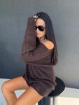 LA MILLA OVERSIZOWY SWETER TUNIKA CZEKOLADA - 5