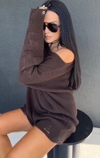 LA MILLA OVERSIZOWY SWETER TUNIKA CZEKOLADA