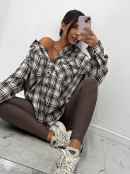 EMO OVERSIZOWA FLANELOWA KOSZULA W KRATĘ BEŻ/CZEKOLADA/GRANAT
