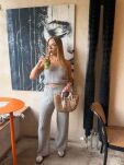 LADY DRAMA ŻAKARDOWE SPODNIE Z BAWEŁNY REGENEROWANEJ SZARE - 2