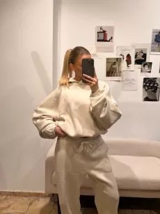 EMO KOMPLET DRESOWY SPODNIE + BLUZA ZE ŚCIĄGACZEM MELANŻOWY BEŻ