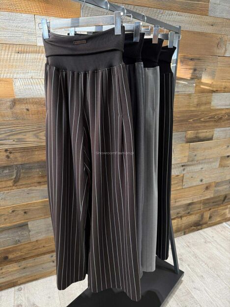 BY O LA LA...! SPODNIE W PASY NA GRUBEJ GUMIE JASNOSZARE