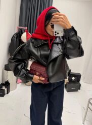 LA MILLA KURTKA BOMBER ECO SKÓRA Z PASKIEM NA DOLE CZARNA