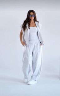 BY O LA LA! DRESOWE SPODNIE BALLOON Z LAMPASAMI SZARE