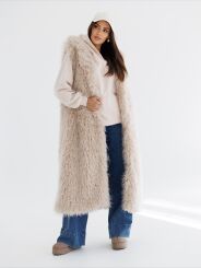 BY O LA LA...!  DŁUGA KAMIZELA LAMA BEŻ