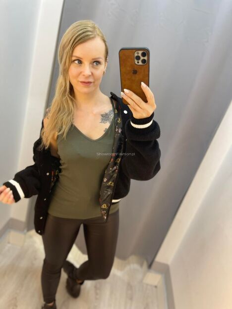 BY O LA LA...! TOP BOKSERKA Z KORONKĄ KHAKI