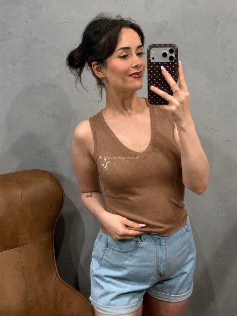 ROYAL CLUB TOP V-NECK Z LOGIEM KARMEL/CYNAMON