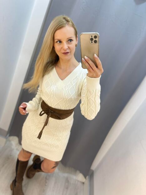 BY O LA LA ! SUKIENKA SWETROWA WARKOCZ ECRU