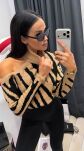LA MILLA SWETER ZEBRA Z WYCIĘCIEM BEŻ/CZERŃ - 2