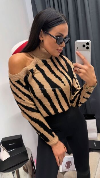 LA MILLA SWETER ZEBRA Z WYCIĘCIEM BEŻ/CZERŃ